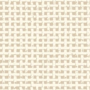 M | Textured Rattan Weaved Palm Mesh in Tonal Soft Tan and Cream Square Cane Webbing Geometric Beige Grid