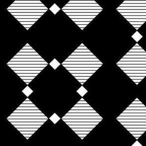 Black and White Geometric Interlocking Diamond Squares and Horizontal Lines