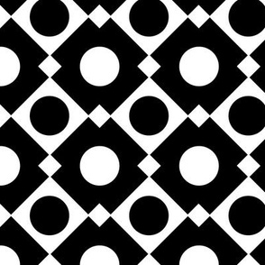 Black and White Geometric Interlocking Diamond Squares and Circles