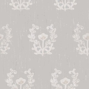 Hand Stamped (sm) Vintage Floral Tonal Taupe Gray Ivory Woodgrain
