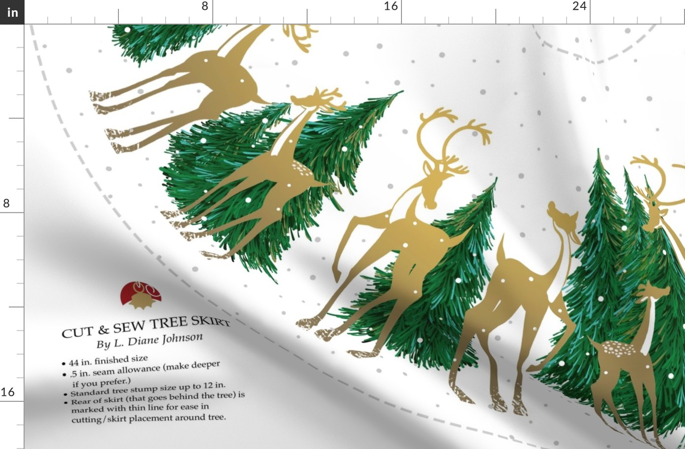 Snowy Winter Deer Forest Christmas  44“ Tree Skirt