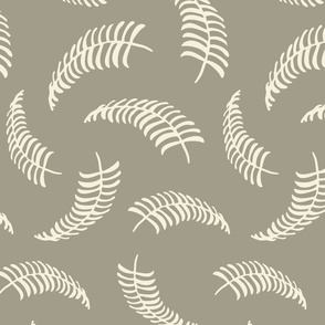 Neutral Ferns - Stylized Minimalist Ivory Ferns - Tan Background - Medium Scale 