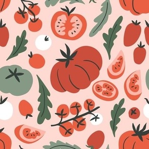 Fresh tomatoes on pink background