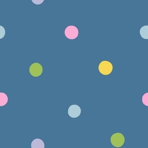 LARGE Happy Colorful Hand-Drawn Polka Dots on a blue background