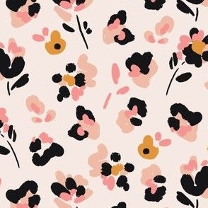 Leopard print flowers in pink, yellow and black