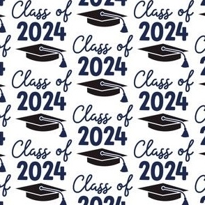 Class of 24 graduation caps in black and navy
