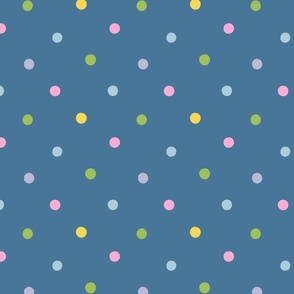 MEDIUM Happy Colorful Hand-Drawn Polka Dots on a blue background