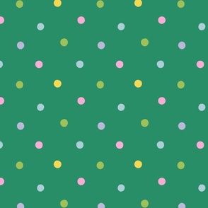 MEDIUM Happy Colorful Hand-Drawn Polka Dots on a green background