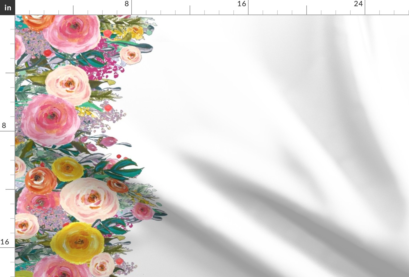 Autumn Painted Blooms Floral Watercolor Border // White