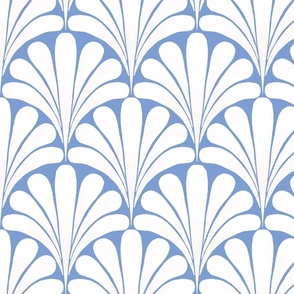 Cornflower blue and white art deco scallop scales - ombre