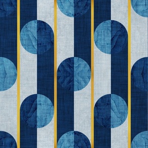 Normal scale // Abstract geometric textured drops // grunge blue tones linen texture gold texture dots circles and stripes art deco modern look wallpaper