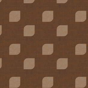 Small scale retro mod flower petal diagonal geometric in dark brown and beige  with a linen texture.
