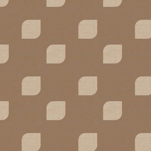 Small scale retro mod flower petal diagonal geometric in mid brown and beige  with a linen texture.