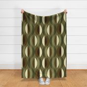 L - Dark Brown, Beige, Green Artichoke Mid-century Modern Earth Color Textured Abstract Geometric Shapes and Stripes