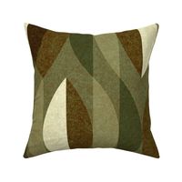 L - Dark Brown, Beige, Green Artichoke Mid-century Modern Earth Color Textured Abstract Geometric Shapes and Stripes