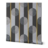 Abstract geometric textured drops // large jumbo scale // grunge grey tones linen texture black and gold texture dots circles and stripes art deco modern look wallpaper