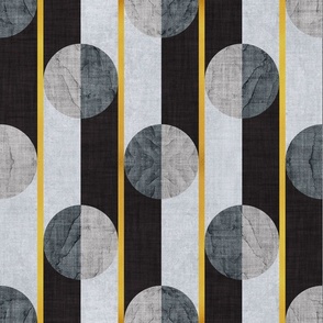 Normal scale // Abstract geometric textured drops // grunge grey tones linen texture black and gold texture dots circles and stripes art deco modern look wallpaper