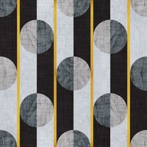 Small scale // Abstract geometric textured drops // grunge grey tones linen texture black and gold texture dots circles and stripes art deco modern look 