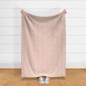 After the Rain Scattered Fluffy Cloud Pattern - Rose Pink and White - Small Scale - Cute Block Print Style Design for Kids, Nursery, and Nature Decor