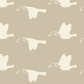 Stylized Modern Flying Toucans - Minimalist Toucans - Taupe Background - Small Scale