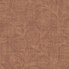 Indian Floral Block Print Outline - Russet Brown - L - (Spice Blossom)