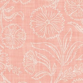Indian Floral Block Print Outline - Rose Quartz Pink - XL - (Spice Blossom)