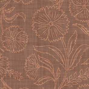 Indian Floral Block Print Outline - Russet Brown - XL - (Spice Blossom)