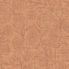 Indian Floral Block Print Outline - Terra Cotta Brown - L - (Spice Blossom)