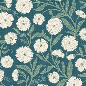 Indian Floral Block Print - Cerulean Blue - L - (Spice Blossom)