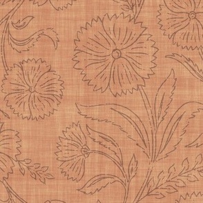 Indian Floral Block Print Outline - Terra Cotta Brown -X L - (Spice Blossom)