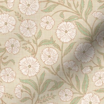 Indian Floral Block Print - Eggshell, Neutrals - L - (Spice Blossom)