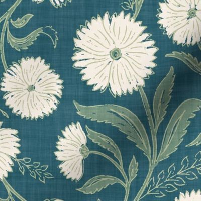 Indian Floral Block Print - Cerulean Blue - XL - (Spice Blossom)
