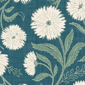 Indian Floral Block Print - Cerulean Blue - XL - (Spice Blossom)