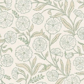 Indian Floral Block Print - Ivory, Neutrals - L - (Spice Blossom)