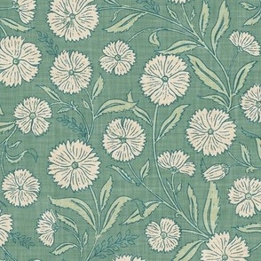 Indian Floral Block Print - Emerald Green - L - (Spice Blossom)