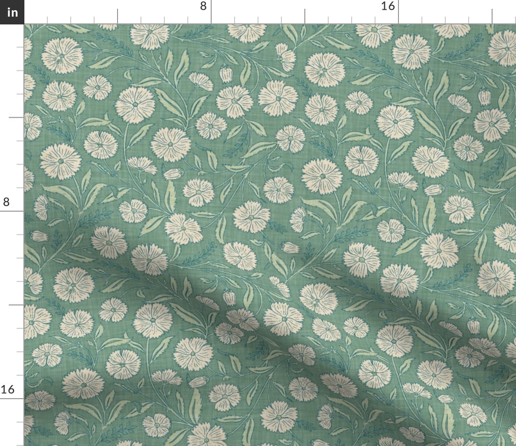 Indian Floral Block Print - Emerald Green - L - (Spice Blossom)