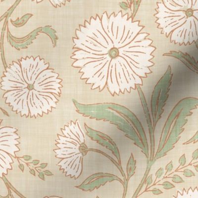 Indian Floral Block Print - Eggshell, Neutrals - XL - (Spice Blossom)