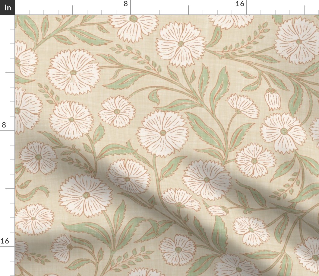 Indian Floral Block Print - Eggshell, Neutrals - XL - (Spice Blossom)