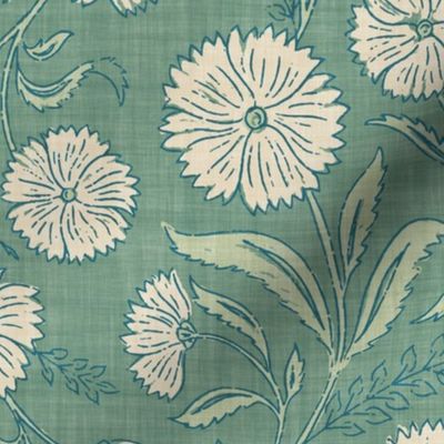 Indian Floral Block Print - Emerald Green - XL - (Spice Blossom)