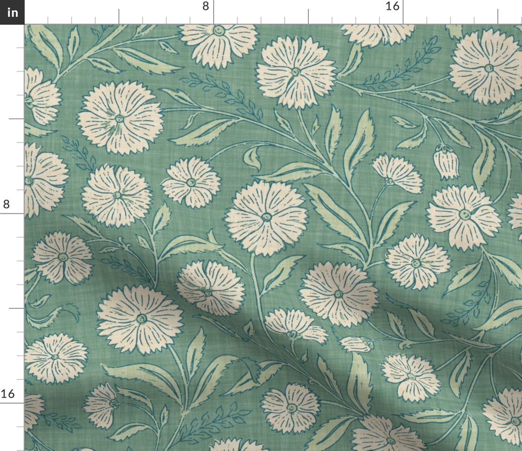 Indian Floral Block Print - Emerald Green - XL - (Spice Blossom)