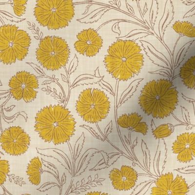 Indian Floral Block Print - Eggshell, Gold - L - (Spice Blossom)