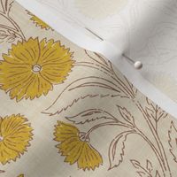 Indian Floral Block Print - Eggshell, Gold - L - (Spice Blossom)