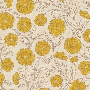 Indian Floral Block Print - Eggshell, Gold - L - (Spice Blossom)
