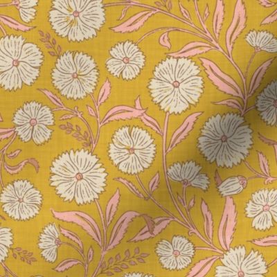 Indian Floral Block Print - Eggshell, Pink, Gold - L - (Spice Blossom)