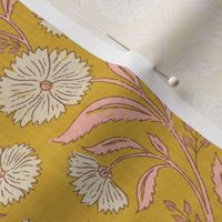 Indian Floral Block Print - Eggshell, Pink, Gold - L - (Spice Blossom)