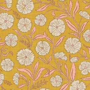Indian Floral Block Print - Eggshell, Pink, Gold - L - (Spice Blossom)