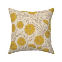 Indian Floral Block Print - Eggshell, Gold - XL - (Spice Blossom)