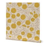 Indian Floral Block Print - Eggshell, Gold - XL - (Spice Blossom)