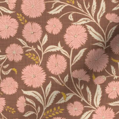 Indian Floral Block Print - Russet Brow, Pink - L - (Spice Blossom)