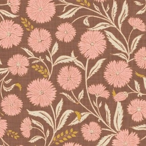 Indian Floral Block Print - Russet Brow, Pink - L - (Spice Blossom)
